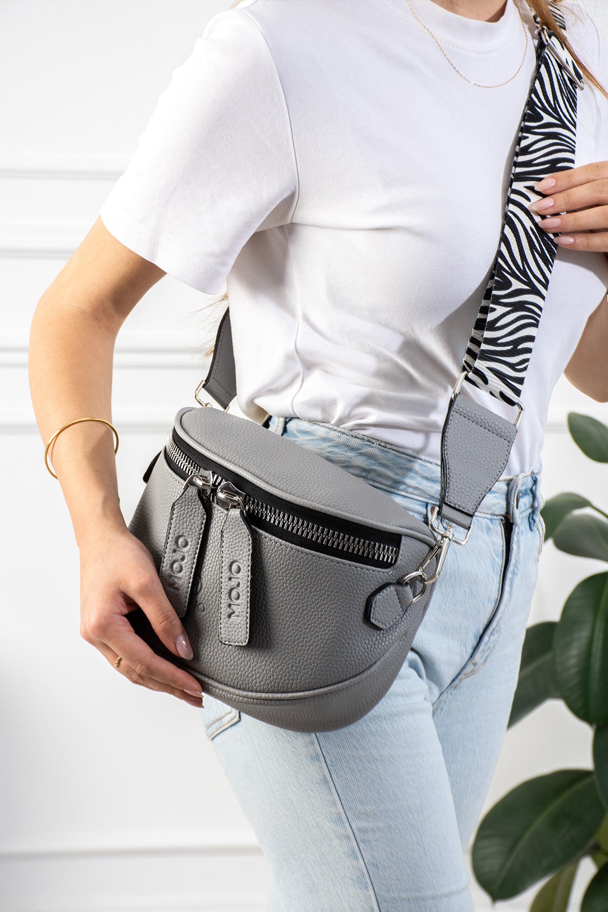MOJO Zebra Desen Askılı Omuz ve Çapraz Çanta - Gri